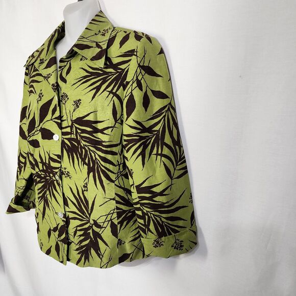 Savvy By Rafael Women Jacket Size 6 Floral Linen Silk Button Up 3/4 Sleeve Green - Picture 5 of 10
